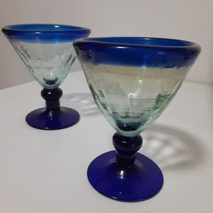 Artisan Mexican Dessert Glass Hand Blown Gorgeous Set of 2